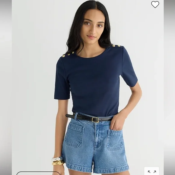 J. Crew Perfect-fit elbow-sleeve T-shirt with buttons, navy, size M - Picture 2 of 5